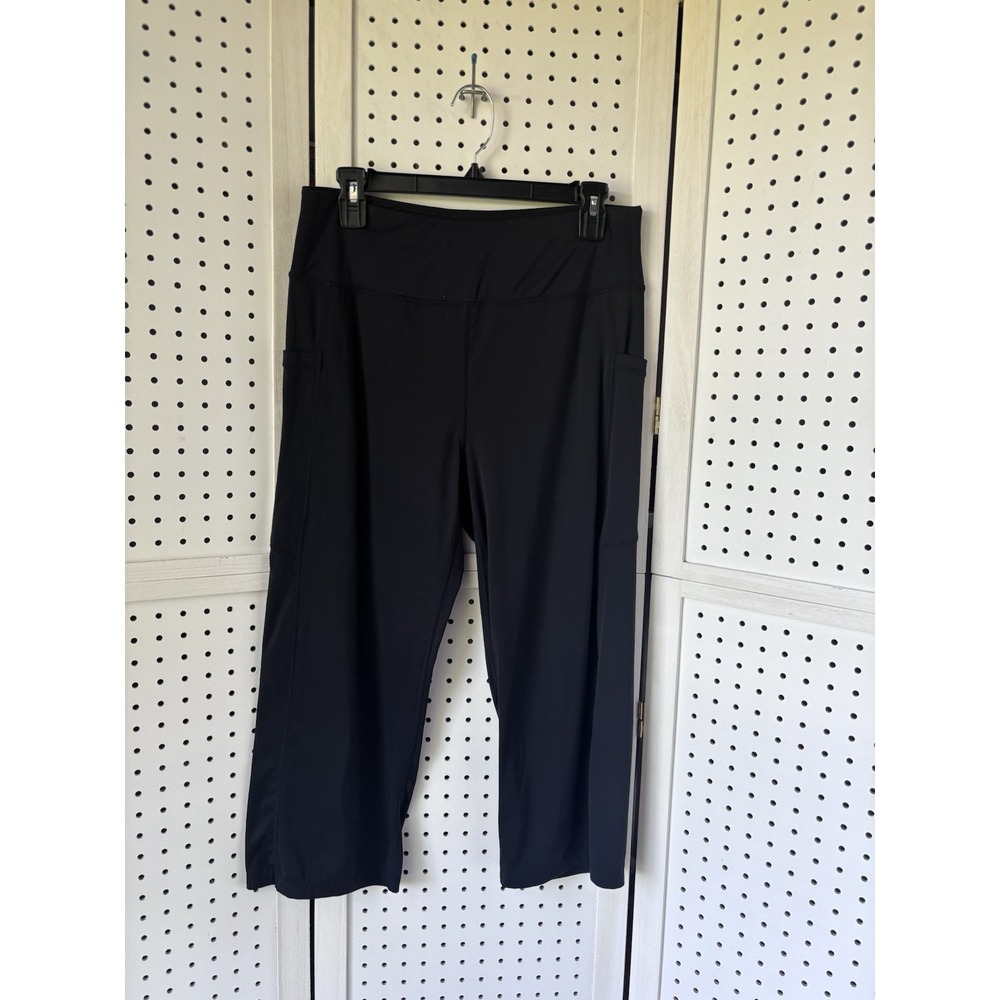 Willit Black Cropped Wide-Leg Active Pants with Side Pockets Women's Lg Pull On